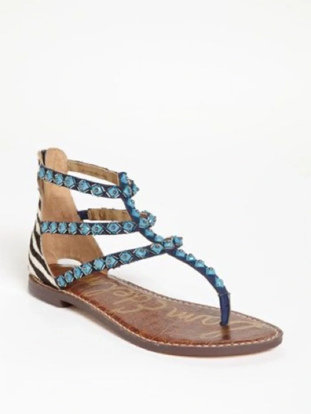 Blue Embellished Beaded Sandals - Women